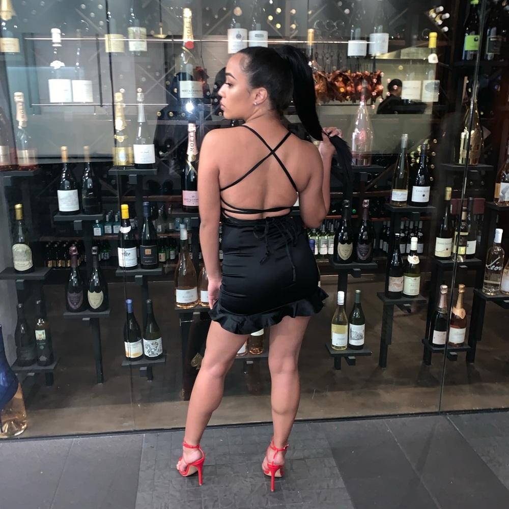 Black silky mini dress